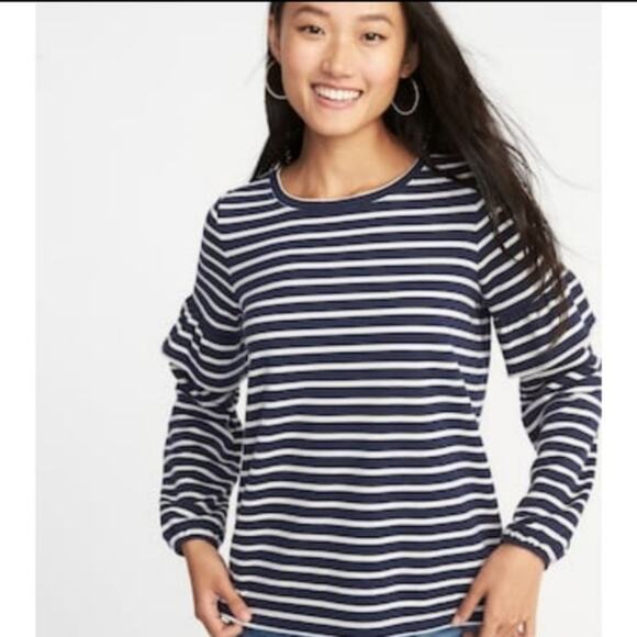 Old Navy Ruffled Sleeves Striped Sweater Size Medium - Picture 1 of 13